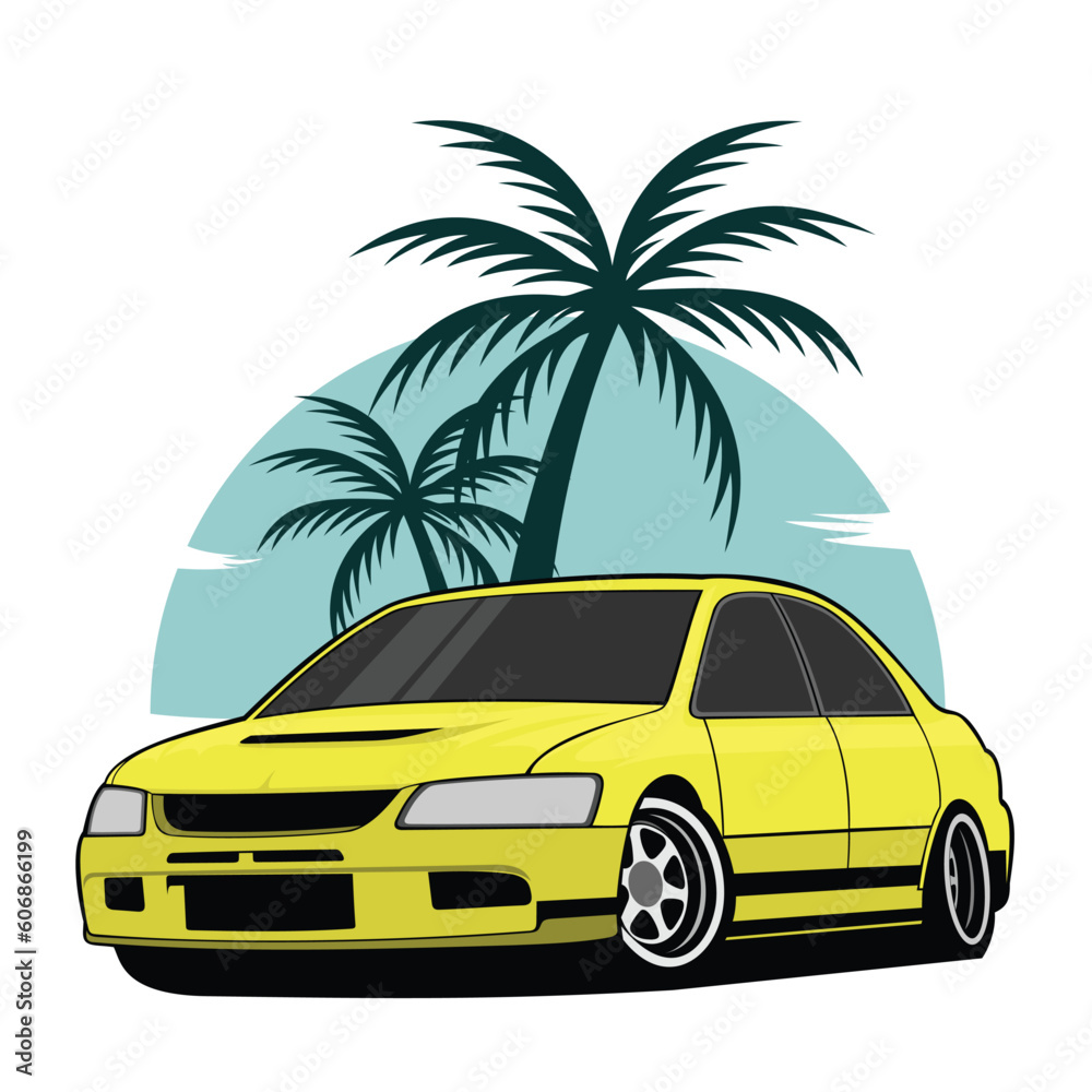 drift car vector art illustration cartoon design