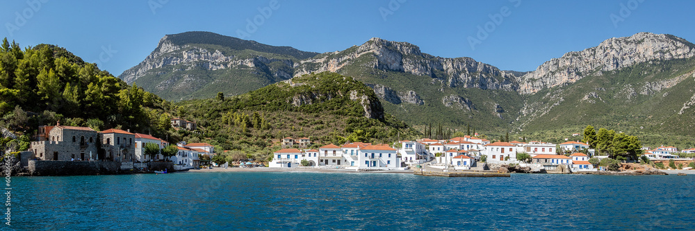 Panoramic View of  Kariprissia, on the Peloponnese,  from the Mediterranean Sea