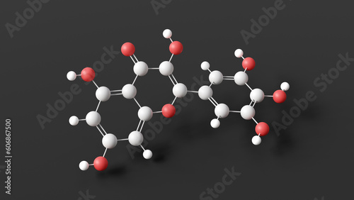 myricetin molecule, molecular structure, flavonoid, ball and stick 3d model, structural chemical formula with colored atoms photo
