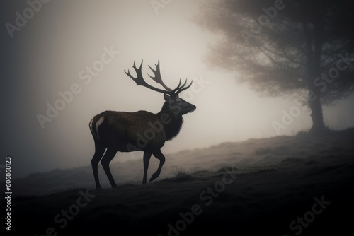 Reed deer in the mist  Generative ai