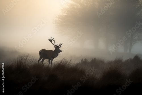 Reed deer in the mist, Generative ai © Marius