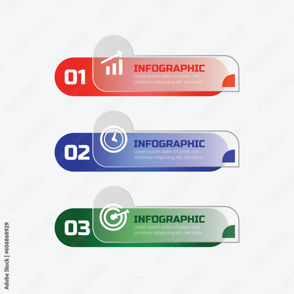 Three business infographic element glassmorphism design vector Three business infographic element glassmorphism design vector