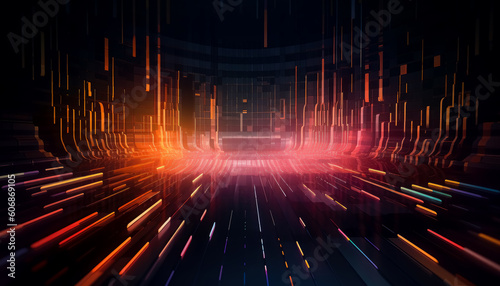 Illustration of the word advanced glitch titles  in the style of futuristic themes  album covers  flickering light effects. Generative Ai Illustration.
