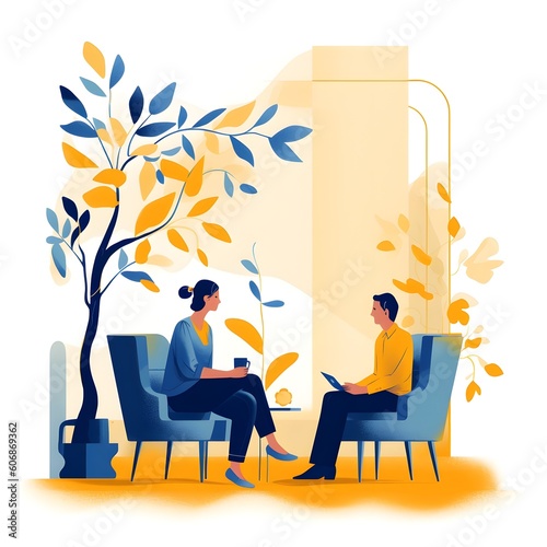 Foto Illustration of a conversation with a psychologist two people in cartoon style t