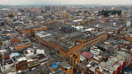 aerial view of bogota neighborhoods and typical architecture, emblematic buildings and factories