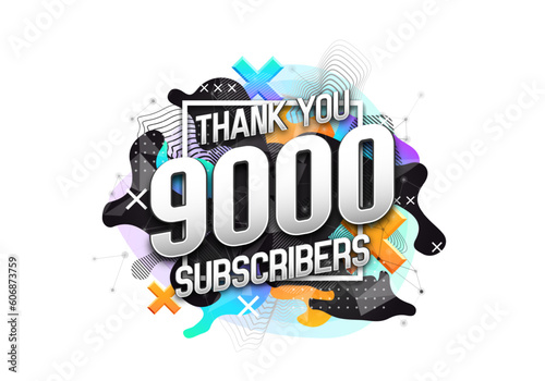 9000 subscribers. Poster for social network and followers. Vector template for your design. photo