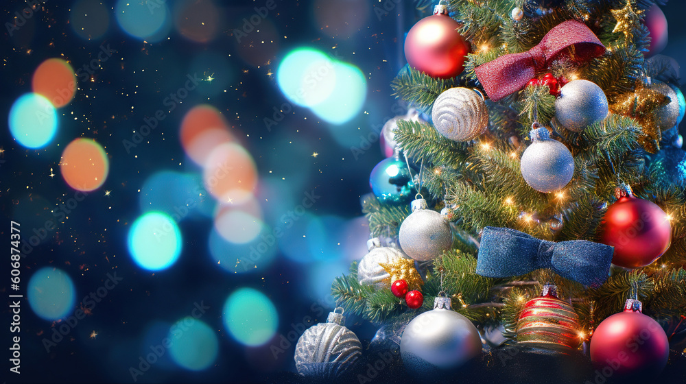 decorated christmas tree with bokeh realistic. generative AI