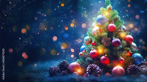 decorated christmas tree with bokeh realistic. generative AI