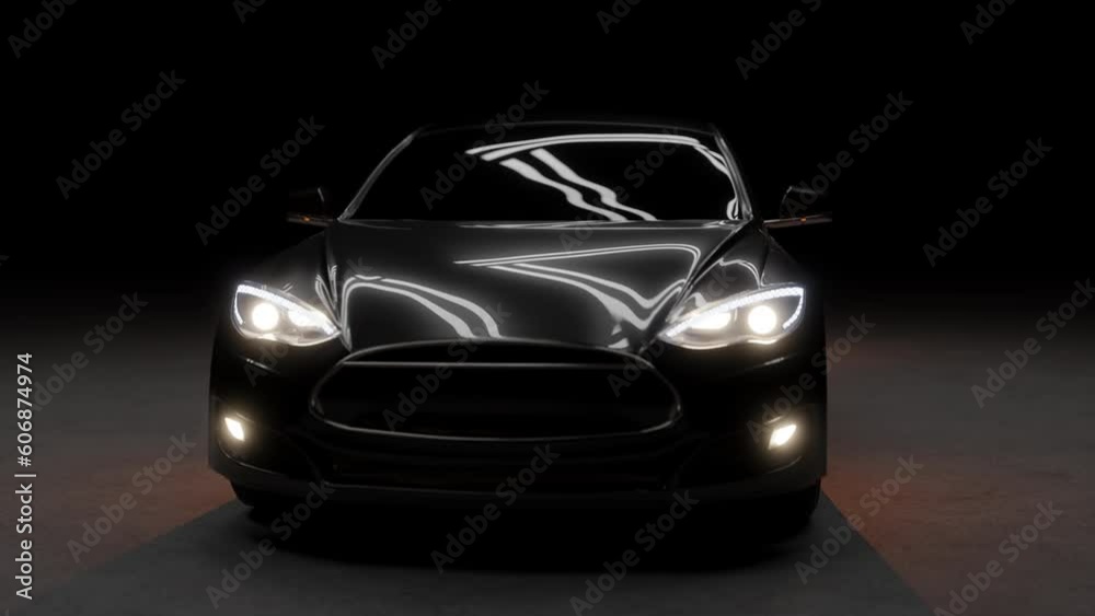 Black hybrid electric car in studio lighting, with depth of field. 4K UHD 3840x2160 3D professional render high quality.
