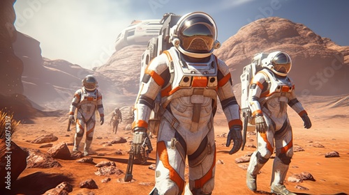 Team of astronauts embarking on a thrilling mission to explore uncharted planets, complete with futuristic spacesuits and high - tech spacecraft