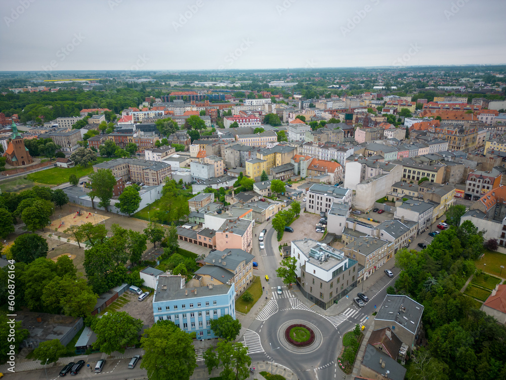 Gniezno, a city in Lesser Poland Voivodeship. Market square in the city center and architecture in the city of the former capital of Poland - Gniezno.