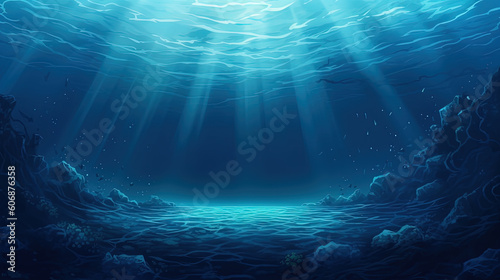 Fotografia Under the sea background clipart showing light rays underwater ocean floor