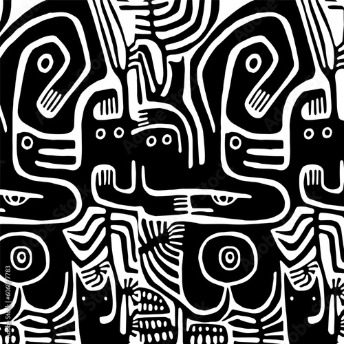 Seamless abstract hand-drawn pattern. Black and white abstraction.