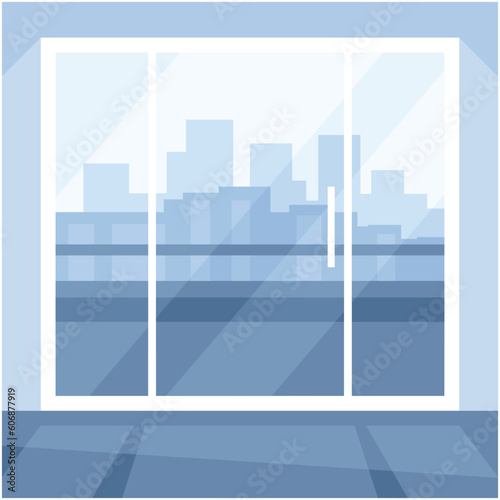 window with cityscape in the background, vector illustration