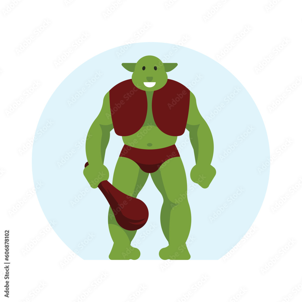 Obraz premium Vector illustration of a green monster with a baseball bat on a white background.