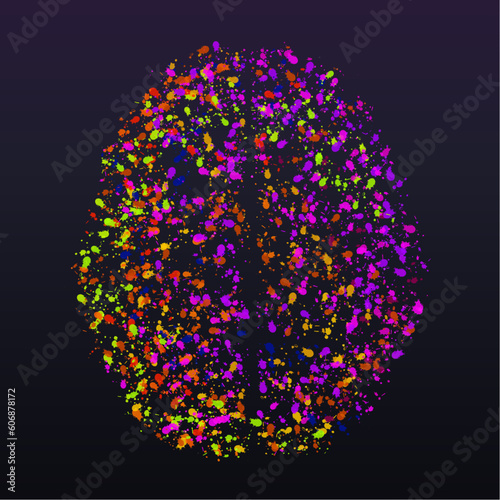 Abstract human brain of colorful ink splashes, grunge splatters. Vector illustration