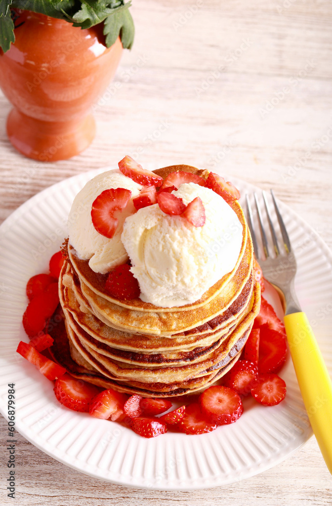 Pile of pancakes with ice cream Pile of pancakes with ice cream