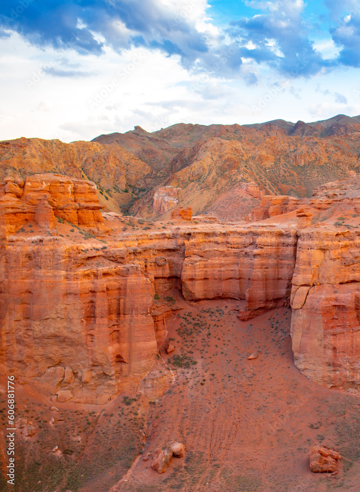 Natural unusual landscape red canyon of unusual beauty is similar to the Martian landscape, the Charyn canyon