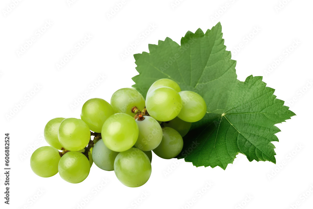 Green grape with leaves on transparent background Green grape with leaves on transparent background