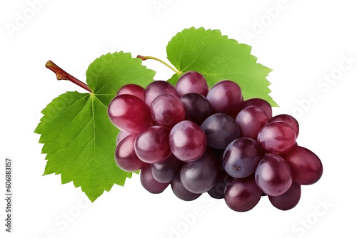 Red grape with leaves on transparent background