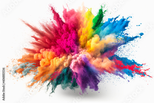explosion of colored powder white background. abstract colored background. Generative ai