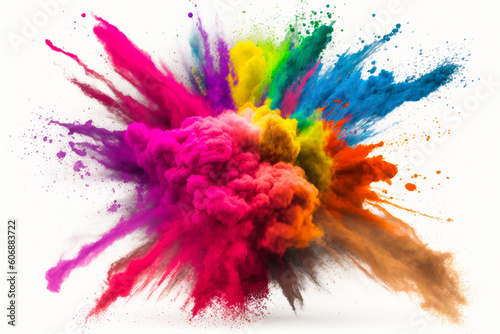 explosion of colored powder white background. abstract colored background. Generative ai