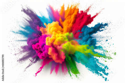 explosion of colored powder white background. abstract colored background. Generative ai