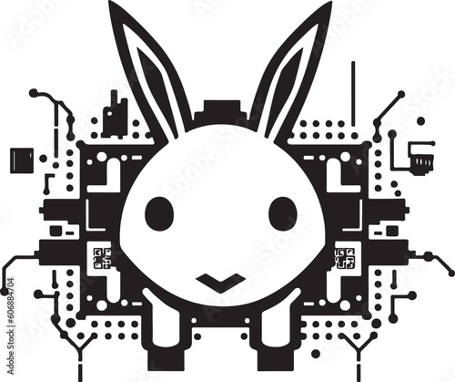 vector graphic illustration logo design for modern digital tech rabbit