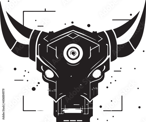 Bull head tech logo technology. Logo design regarding bull. Print design of cyber bull head.