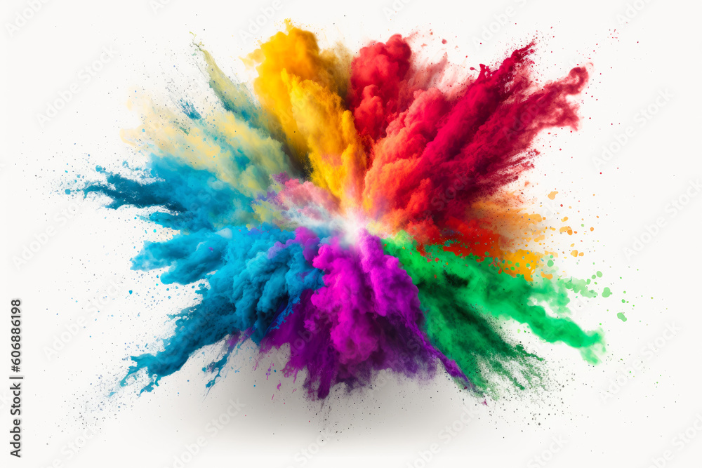 explosion of colored powder white background. abstract colored background. Generative ai