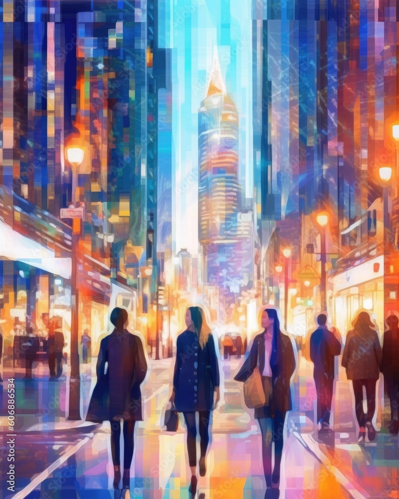 AI generates blurred walking businessmen in the city. (Illustration, Generative AI)