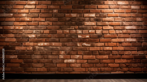 Brick wall and wooden floor with spotlights. Vintage background.