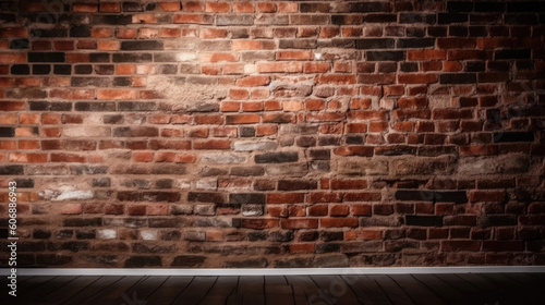 Red brick wall with wooden floor  grunge background.
