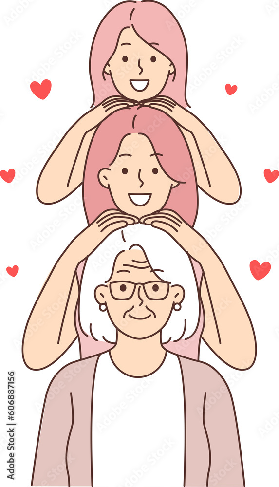 Φωτογραφία Three generations of happy women standing in row, from grandmother and mother wi
