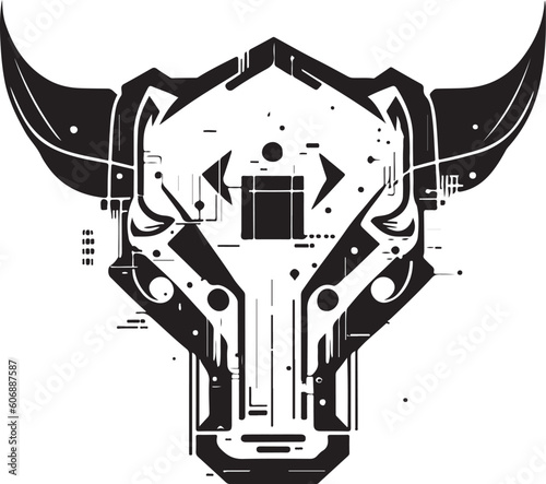 Bull head tech logo technology. Logo design regarding bull. Print design of cyber bull head.
