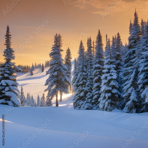1340 Winter Wonderland: A serene and wintry background featuring a snowy landscape with snow-covered trees, sparkling snowflakes, and a tranquil and peaceful winter atmosphere1, Generative AI © Ai.Art.Creations