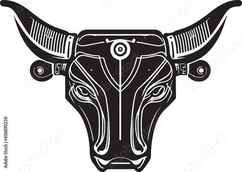 Bull head tech logo technology. Logo design regarding bull. Print design of cyber bull head.