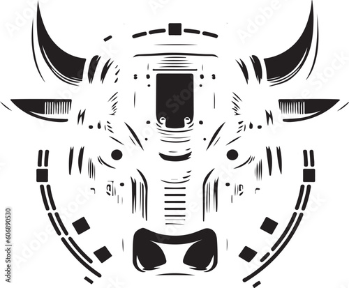 Bull head tech logo technology. Logo design regarding bull. Print design of cyber bull head.