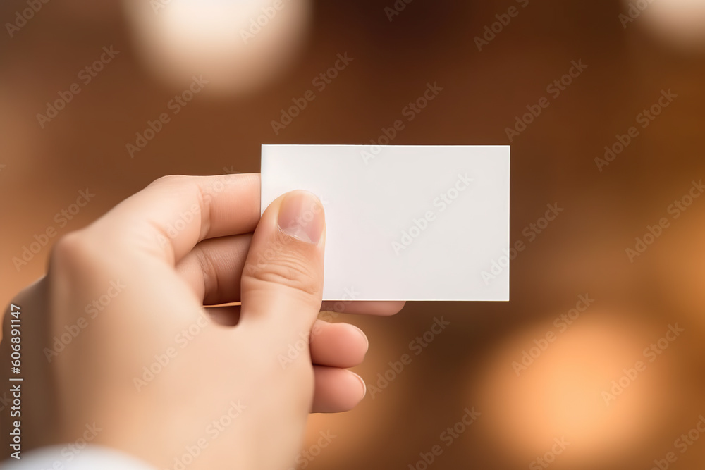 A person holding a business card in their hand. Generative AI. A person holding a business card in their hand. Generative AI.