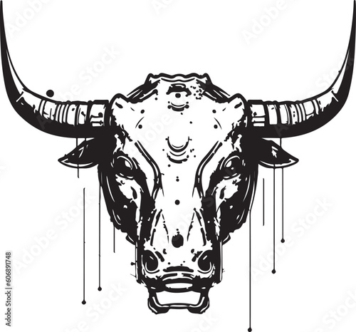 Bull head tech logo technology. Logo design regarding bull. Print design of cyber bull head.