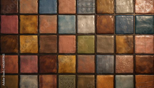 Colorful Textured Geometric Square Mosaic Tiles Create A Vibrant Background Composition - Generative AI