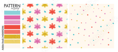 Samba Design: Set Seamless Pattern (floral, dots, chevron and stripes).