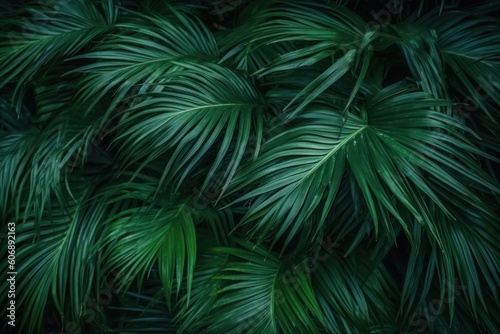 Green wall from palm leaves, green texture. Generative AI