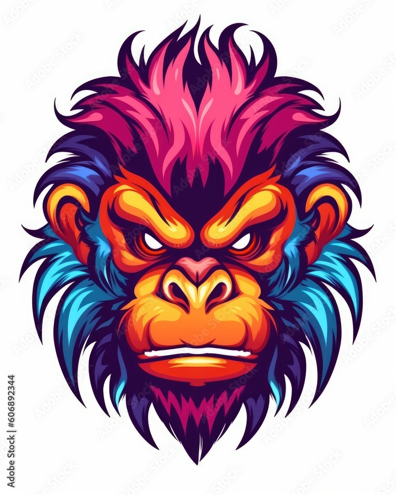 An isolated logo of an angry monkey head in vibrant colors. (Generative AI)