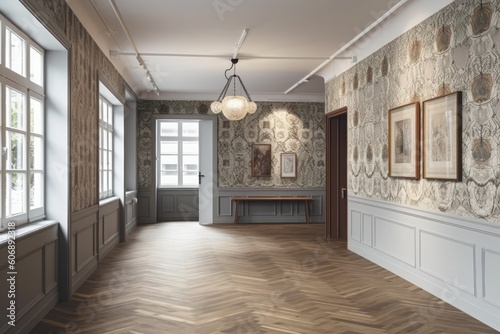 Classic interior void with ornamental wall. a mockup. Generative AI