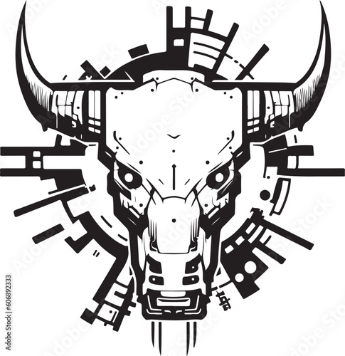 Bull head tech logo technology. Logo design regarding bull. Print design of cyber bull head.
