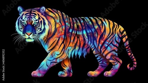 AI-generated, black-backgrounded & enchanting tiger. (Watercolor style, Generative AI) © HandmadePictures