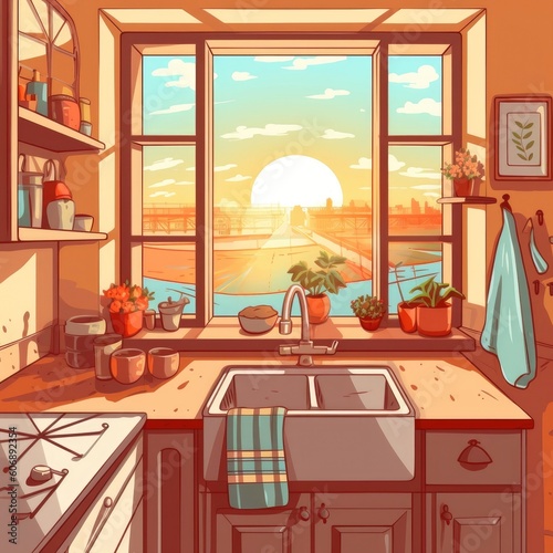 The kitchen features a sink and window with great views. (Generative AI)