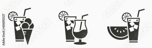 summer soft drink icon set. cool cocktail, beverage and ice cream symbol. isolated vector image