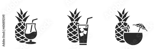 summer soft drink and beach beverage icons. cocktail and pineapple symbols. isolated vector image in simple style